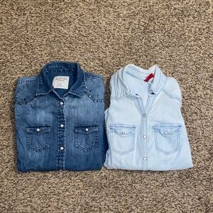 Womens Denim Shirt Set - Dark Blue and Light Blue